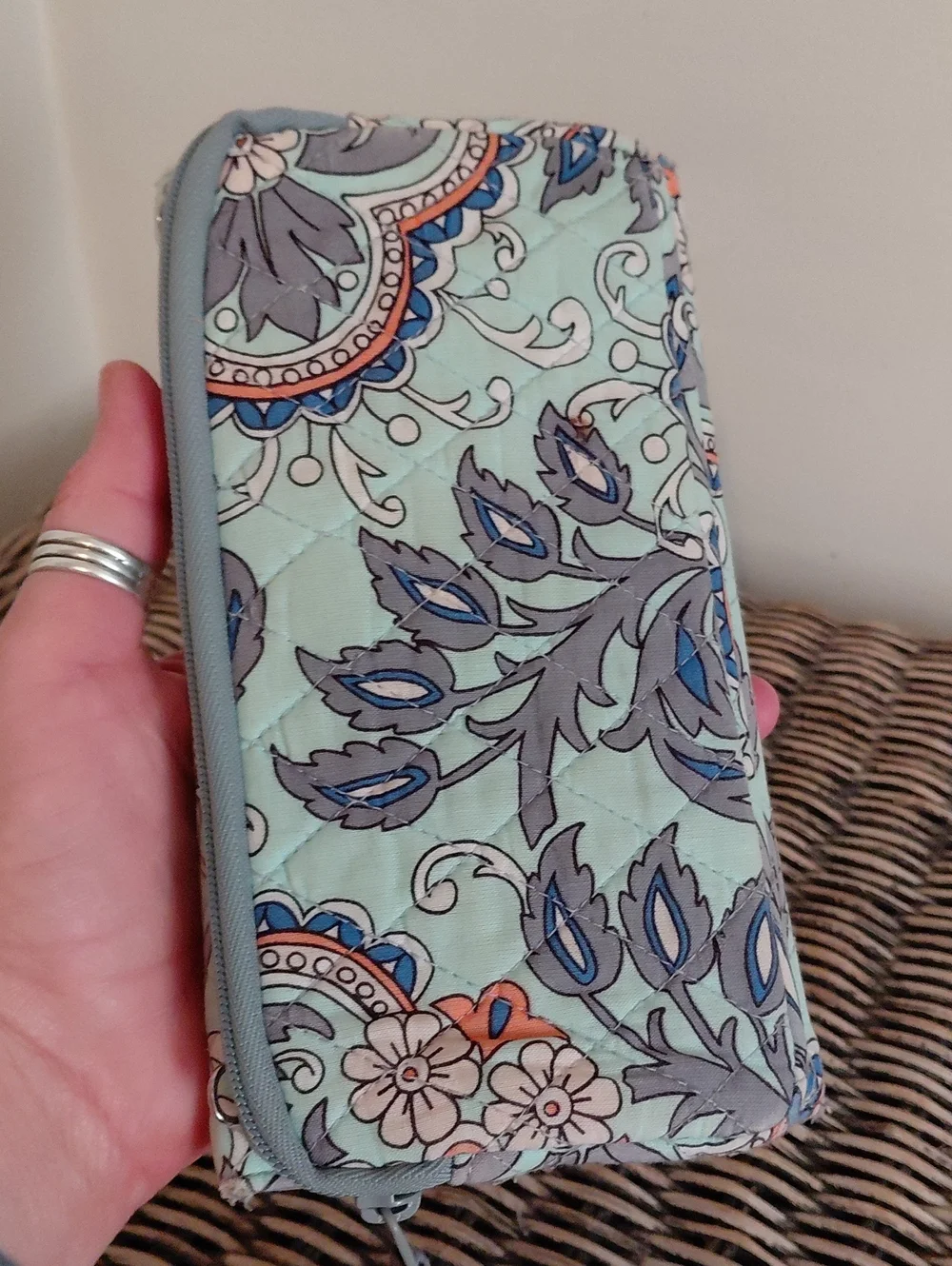 Vera Bradley Mint and Blue Quilted Floral Wristlet Wallet